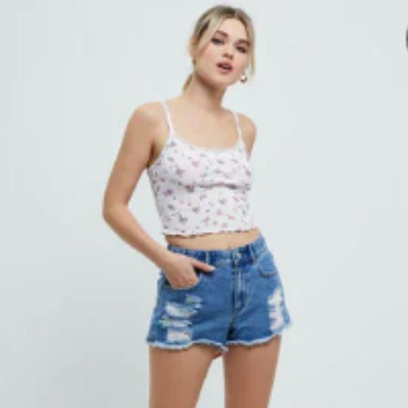 Pacsun size 26 high rise festival light blue distressed denim jean shorts - Picture 1 of 4